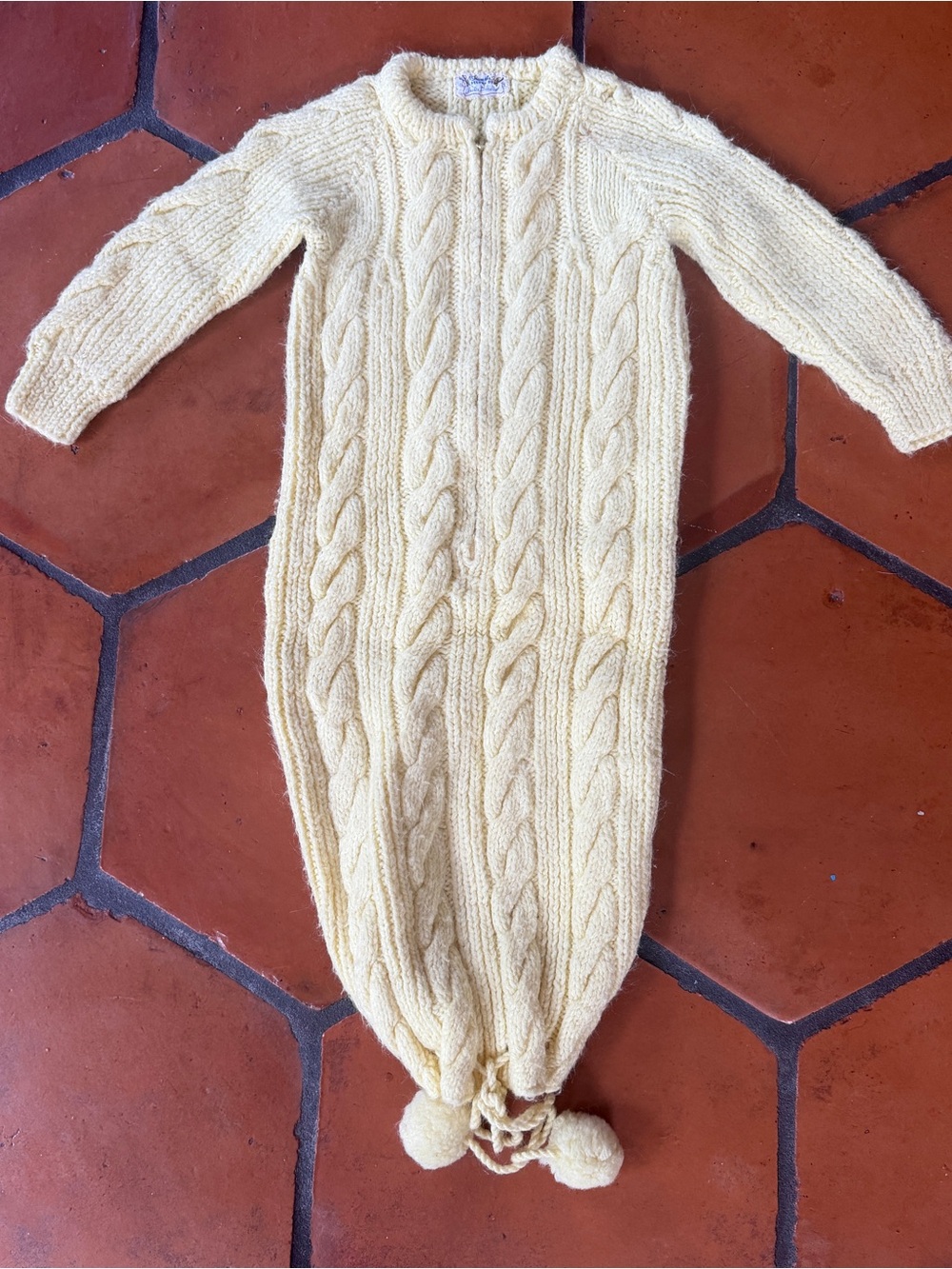 Baby Bunting Hand Crocheted Vintage 60s Yellow 0-12 Months Sleep Sack